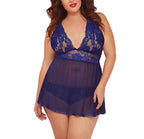 Lace and Mesh Deep V-Neck Lingerie Nightgown