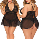 Lace and Mesh Deep V-Neck Lingerie Nightgown