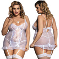 Plus Size White Lace Polka Dot Sexy Nightgown Set