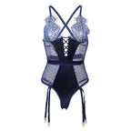 Navy Blue Satin and Lace Plus Size Bodysuit