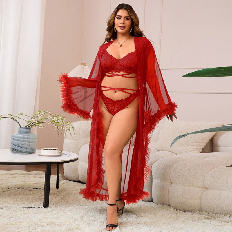 Plus Size Mesh and Lace Sexy Sleepwear Set