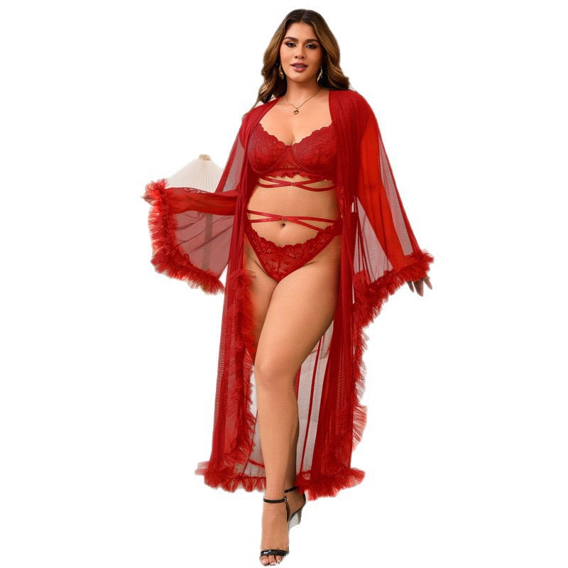 Plus Size Mesh and Lace Sexy Sleepwear Set