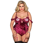 Burgundy Velvet and Lace Plus-Size Bodysuit