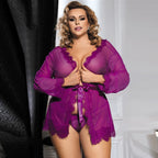 Crimson Dream Lace Mesh Sleepwear Set