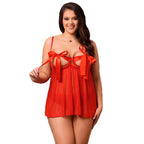 Crimson Sweetheart Bowknot Mesh Lingerie Nightgown