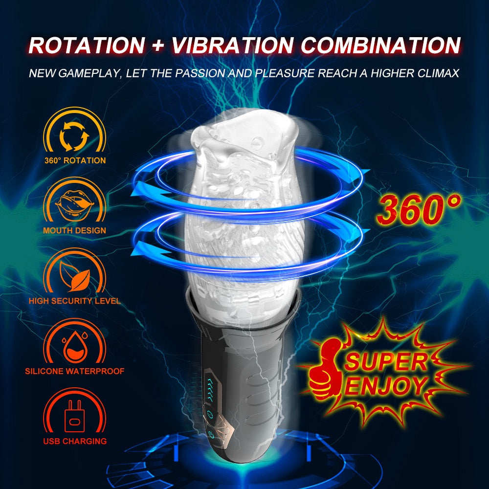 Rotating Aircraft Cup Vibrating Enclosed Male Masturbator Sex Toy