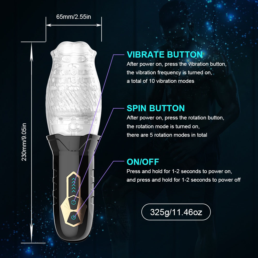 Rotating Aircraft Cup Vibrating Enclosed Male Masturbator Sex Toy