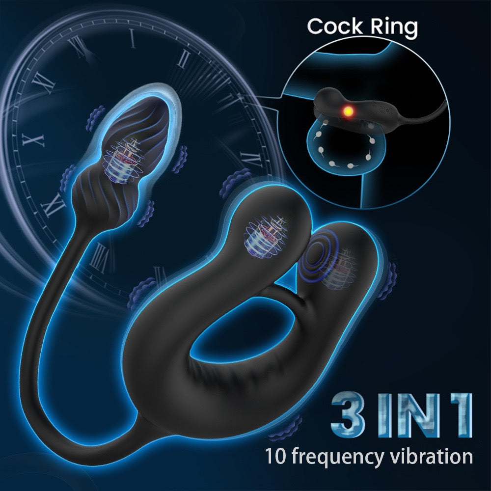 Silicone-Coated Three-Point Vibrating Men's Penis Ring, APP-Controlled Prostate and Anal Massager, Vibrating Anal Plug for Men