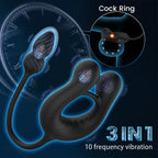 Silicone-Coated Three-Point Vibrating Men's Penis Ring, APP-Controlled Prostate and Anal Massager, Vibrating Anal Plug for Men