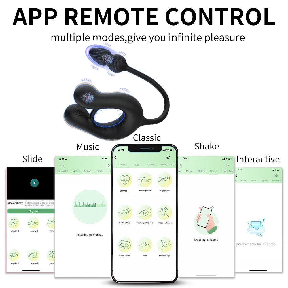 Silicone-Coated Three-Point Vibrating Men's Penis Ring, APP-Controlled Prostate and Anal Massager, Vibrating Anal Plug for Men