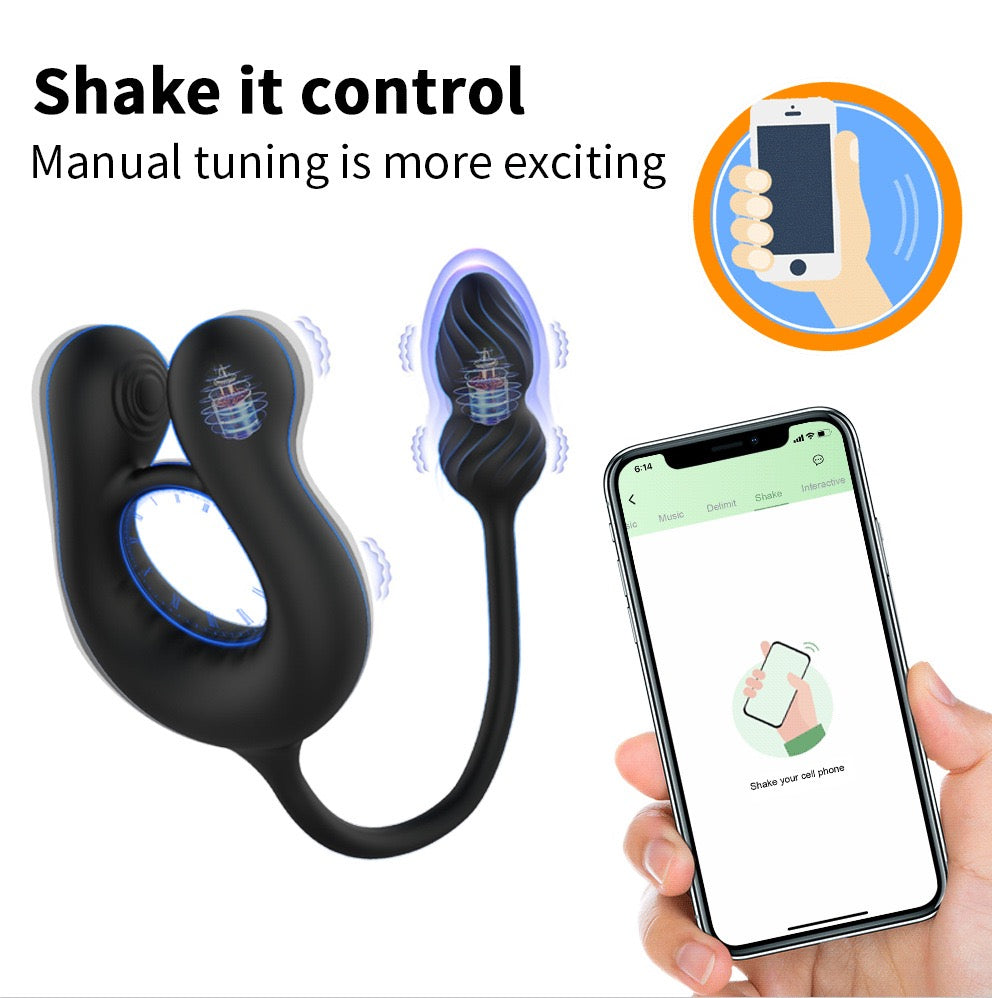 Silicone-Coated Three-Point Vibrating Men's Penis Ring, APP-Controlled Prostate and Anal Massager, Vibrating Anal Plug for Men