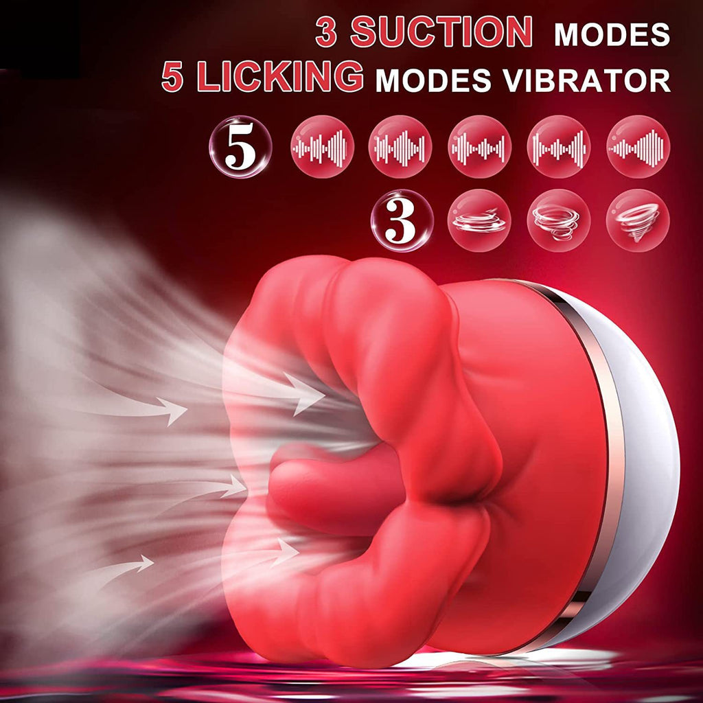 Red Lips Rose Vibrator, Rotating Suction Tongue Massager, and Pulsating Vibrating Wand