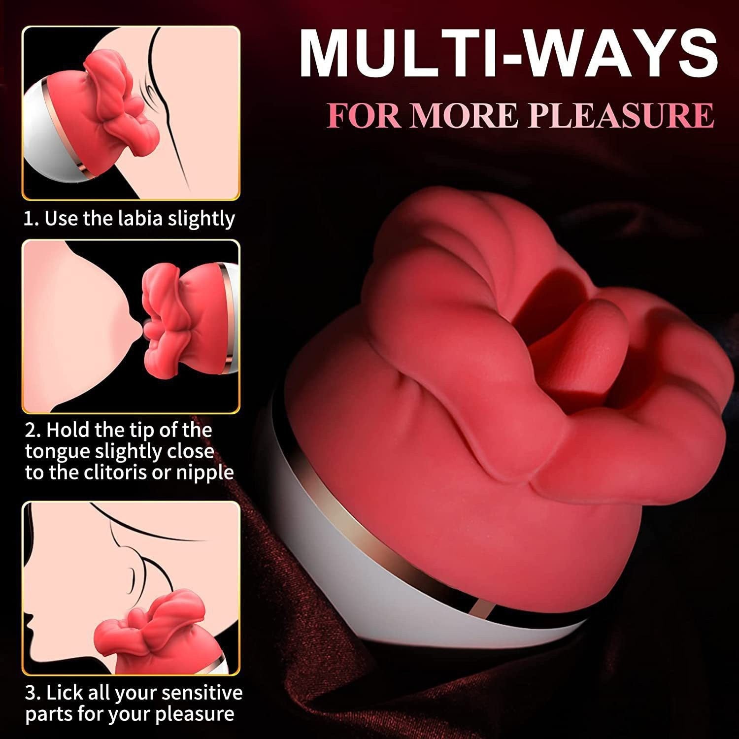 Red Lips Rose Vibrator, Rotating Suction Tongue Massager, and Pulsating Vibrating Wand