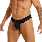 Men's Lace-Paneled Faux Leather Thong