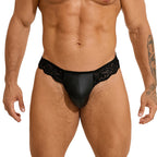 Men's Lace-Paneled Faux Leather Thong