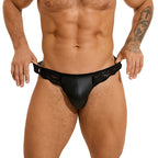 Men's Lace-Paneled Faux Leather Thong