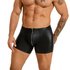 Men's Black Faux Leather Zippered Boxer Shorts
