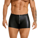 Men's Black Faux Leather Zippered Boxer Shorts