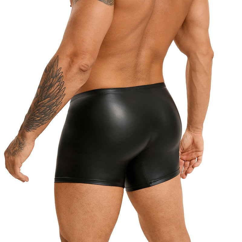 Men's Black Faux Leather Zippered Boxer Shorts