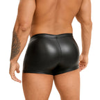 Men's Black Faux Leather Studded Star Detail Boxer Shorts