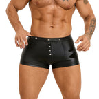 Men's Black Faux Leather Studded Star Detail Boxer Shorts