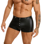 Men's Black Faux Leather Studded Star Detail Boxer Shorts