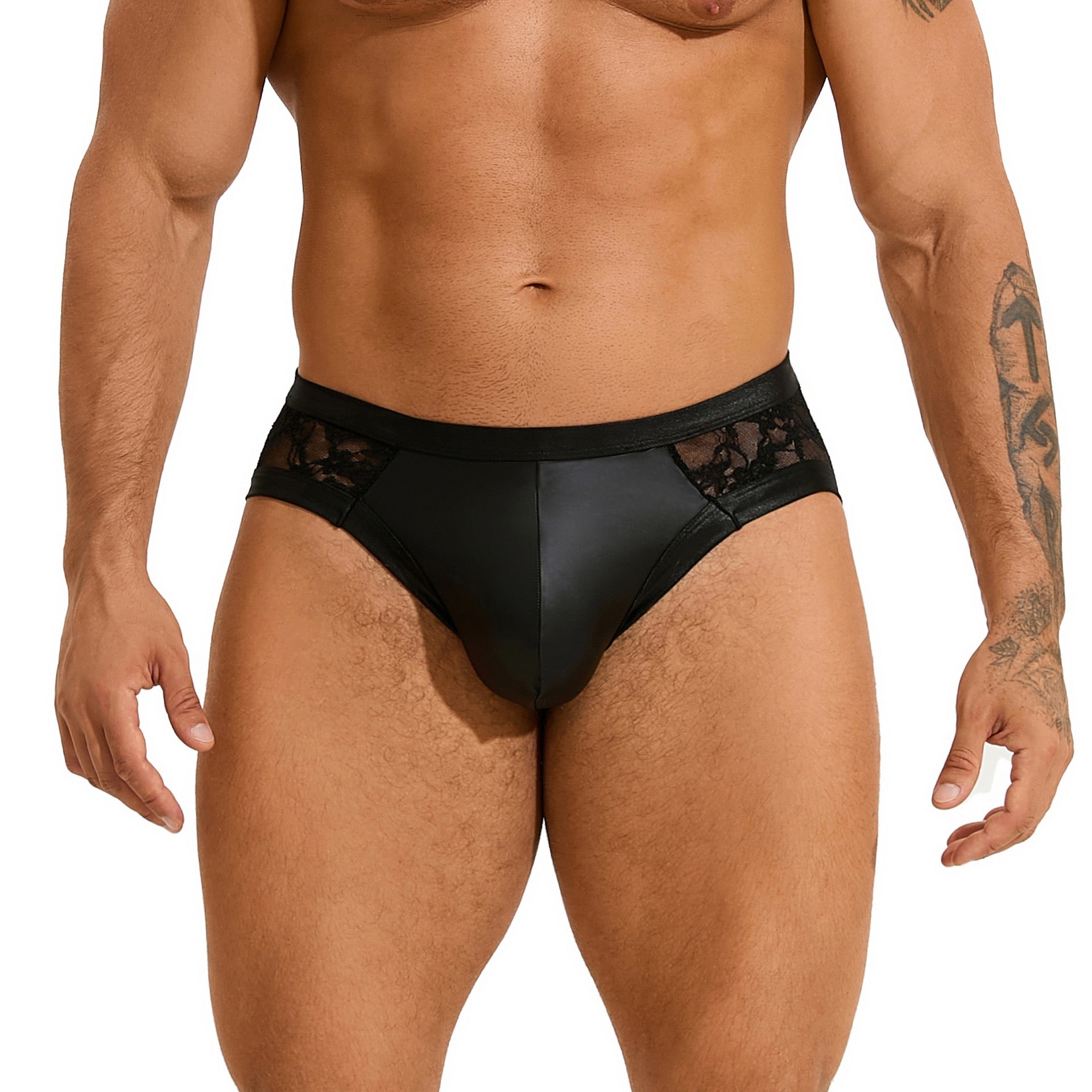 Men's Black Lace-Paneled Briefs