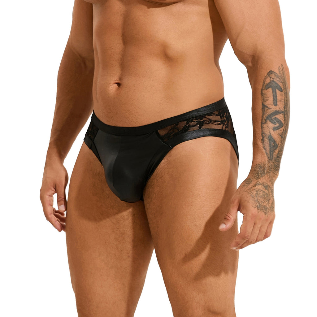 Men's Black Lace-Paneled Briefs