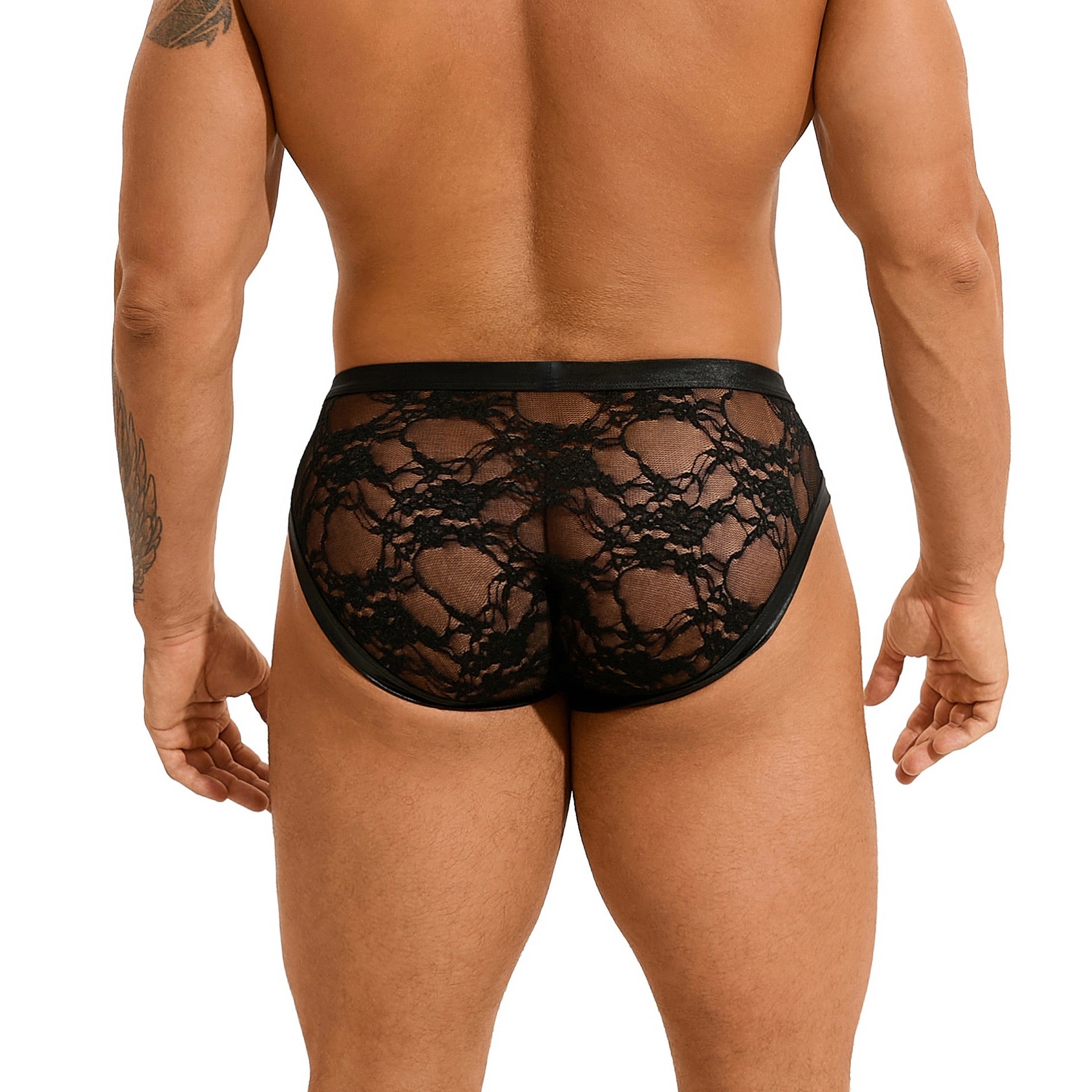 Men's Black Lace-Paneled Briefs