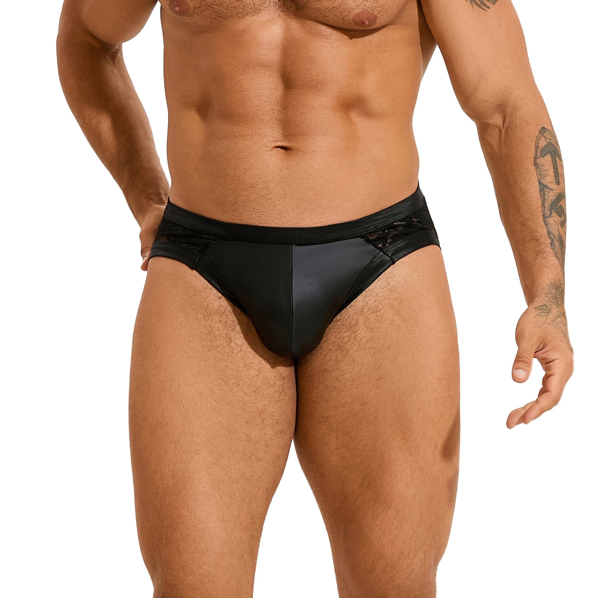 Men's Black Lace-Paneled Briefs