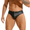 Men's Black Faux Leather Studded Star Briefs