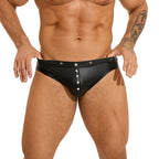 Men's Black Faux Leather Studded Star Briefs