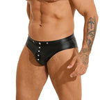 Men's Black Faux Leather Studded Star Briefs