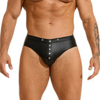 Men's Black Faux Leather Studded Star Briefs