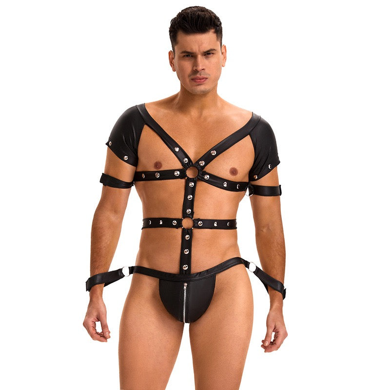 Men's Punk Style Faux Leather Restraint Suit