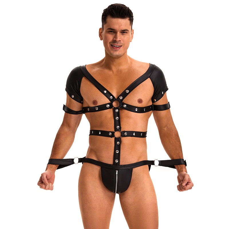 Men's Punk Style Faux Leather Restraint Suit