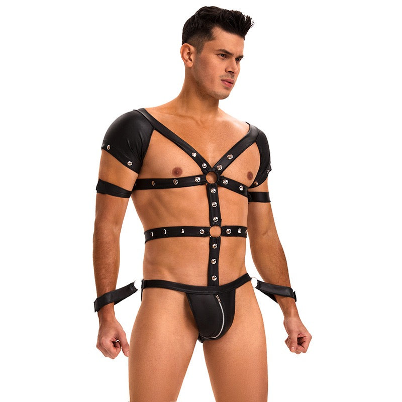 Men's Punk Style Faux Leather Restraint Suit