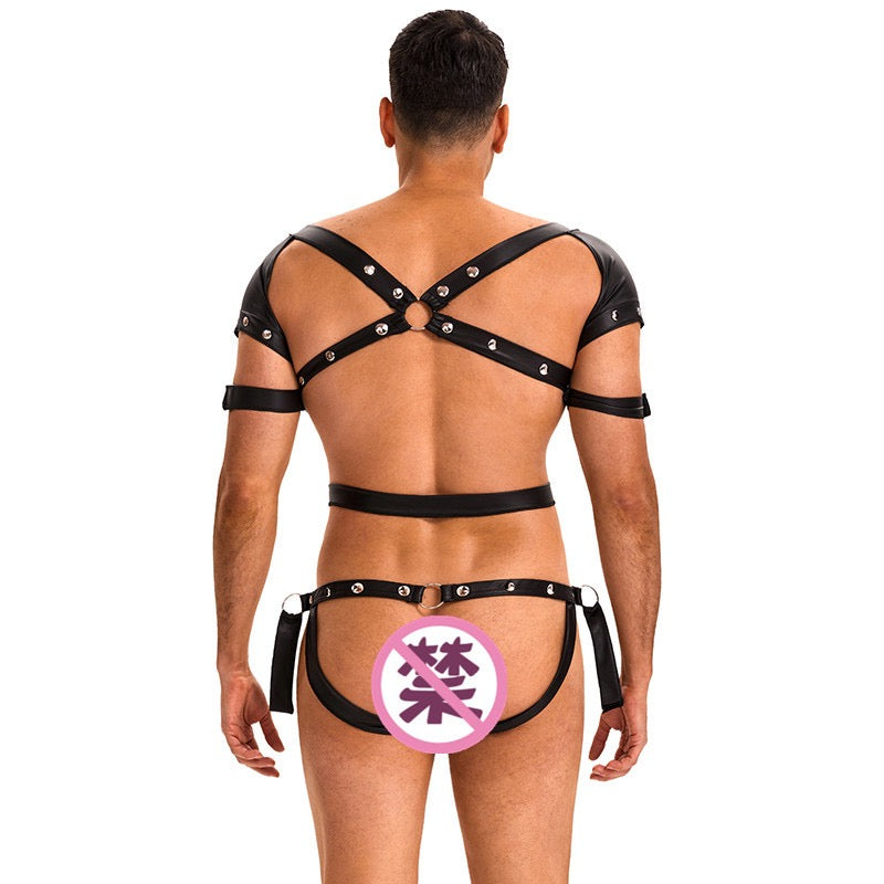 Men's Punk Style Faux Leather Restraint Suit
