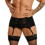 Men's Black Lace Strappy Garter Belt Underwear Set