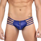 Men's Black Satin Zippered Multi-Strap Briefs