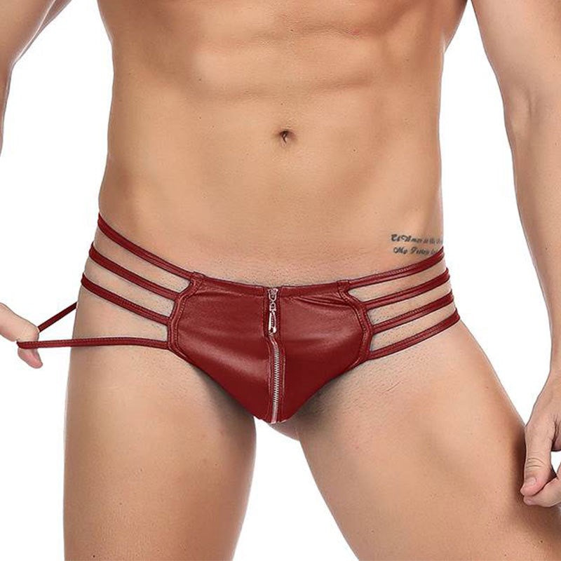Men's Black Satin Zippered Multi-Strap Briefs