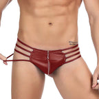 Men's Black Satin Zippered Multi-Strap Briefs