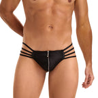 Men's Black Satin Zippered Multi-Strap Briefs