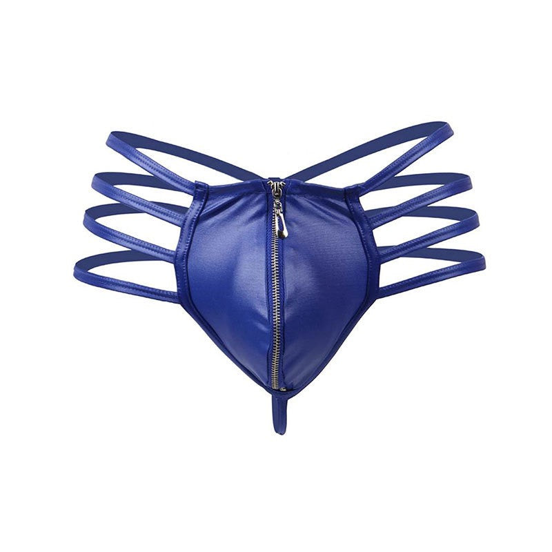 Men's Black Satin Zippered Multi-Strap Briefs