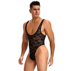 Men's Black Lace Bodysuit