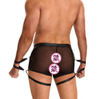 Men's Black Mesh and Faux Leather Restraint Boxer Shorts Set