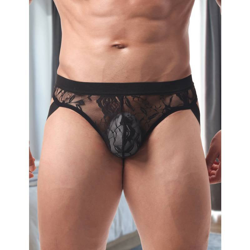 Men's Black Lace Cutout Briefs