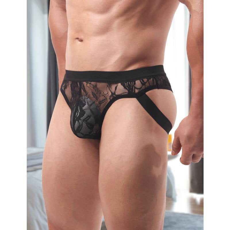 Men's Black Lace Cutout Briefs