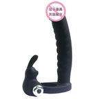 7-Frequency Vibrating Dual-Hole Rabbit Vibrator with Sliding Beads, Couple's Shared Delay Ejaculation Ring and Masturbation Toy