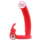 7-Frequency Vibrating Dual-Hole Rabbit Vibrator with Sliding Beads, Couple's Shared Delay Ejaculation Ring and Masturbation Toy